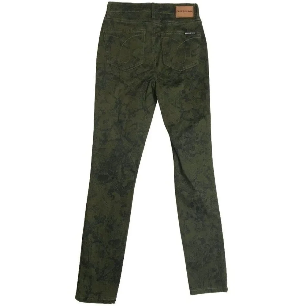 Calvin Klein Skinny Ankle Jeans Women's 24‎ XS Green Green Python-Print Stretch
